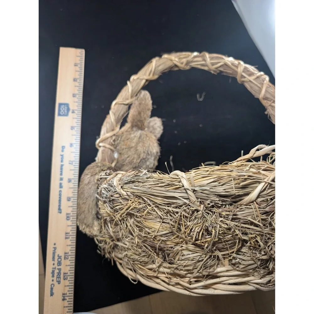 Natural Woven Straw Easter Basket‎ with Sisal Bunny Rabbit Rustic Holiday Decor